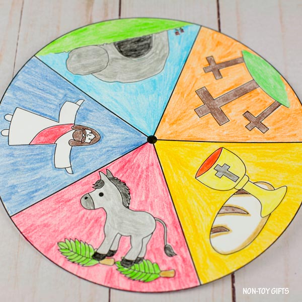 The Easter Story Craft - Easter Sunday School Craft - Coloring Wheel Spinner