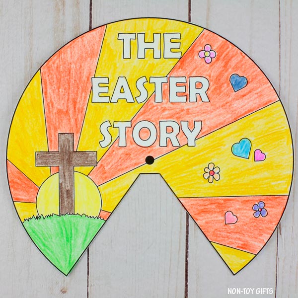 The Easter Story Craft - Easter Sunday School Craft - Coloring Wheel Spinner