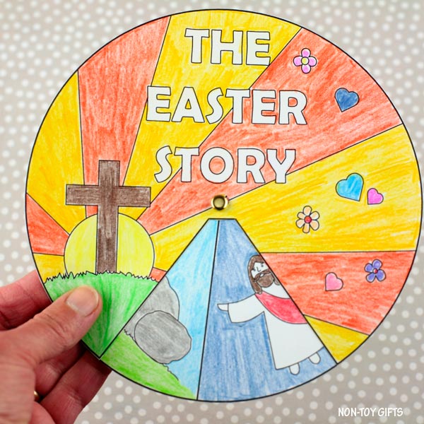 The Easter Story Craft - Easter Sunday School Craft - Coloring Wheel Spinner