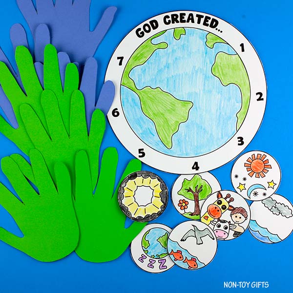 7 Days of Creation Handprint Craft - The Creation Story Coloring Bible Lesson