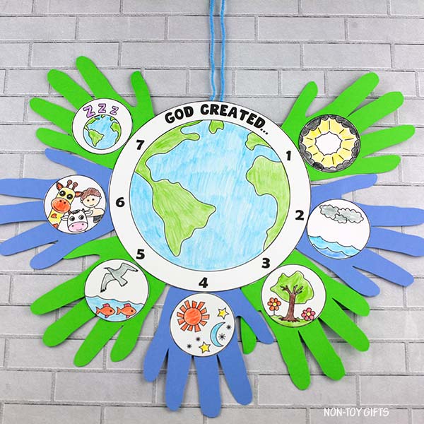 7 Days of Creation Handprint Craft - The Creation Story Coloring Bible Lesson