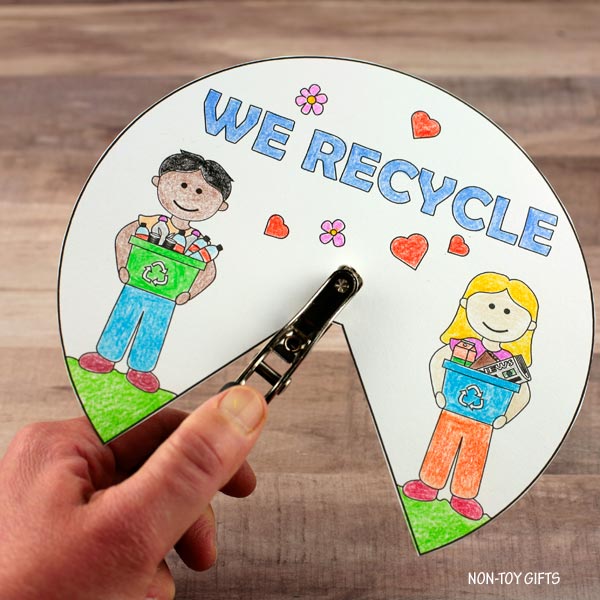 Earth Day Spinner Craft - We Recycle Coloring Craft for Kids