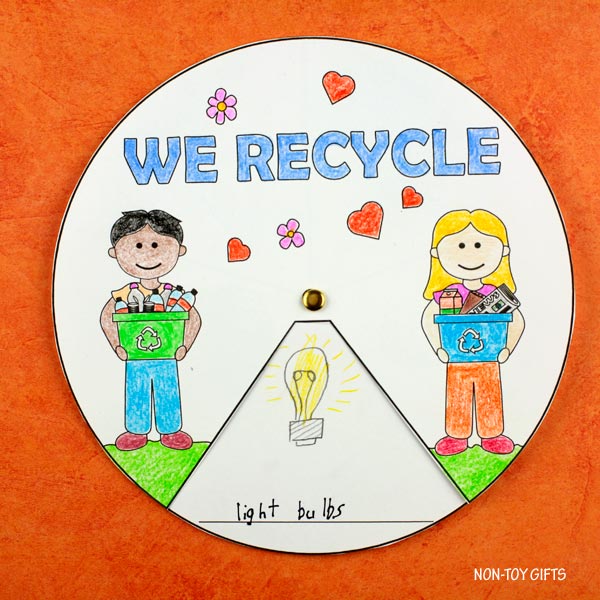 Earth Day Spinner Craft - We Recycle Coloring Craft for Kids
