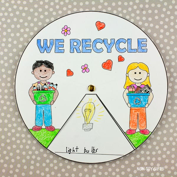 Earth Day Spinner Craft - We Recycle Coloring Craft for Kids